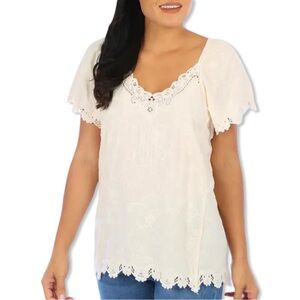 Democracy Embroidered Cream White Blouse Size Large